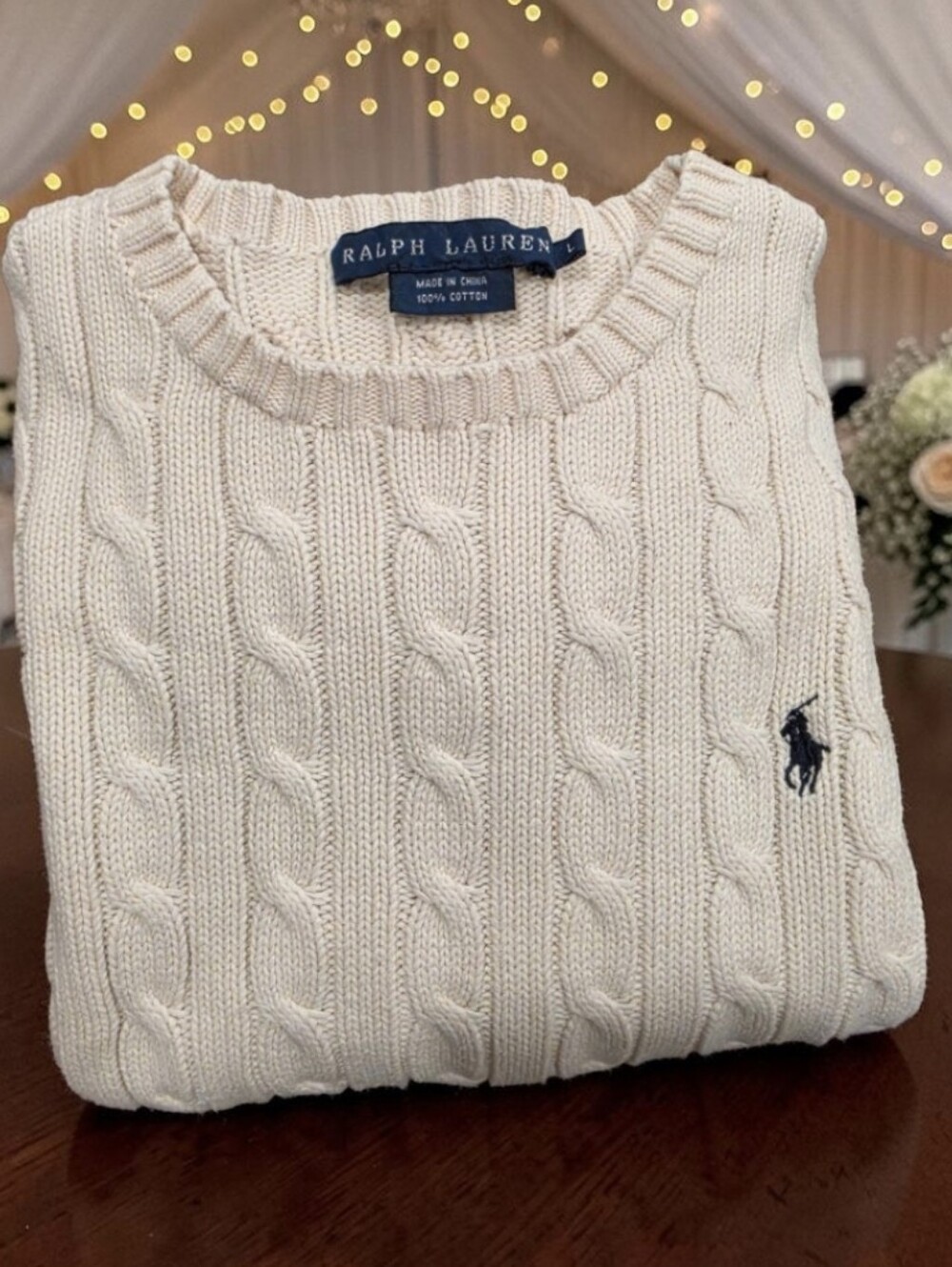Ralph Lauren Women’s Cream Cable-Knit Sweater Size-L (Fits Like M)